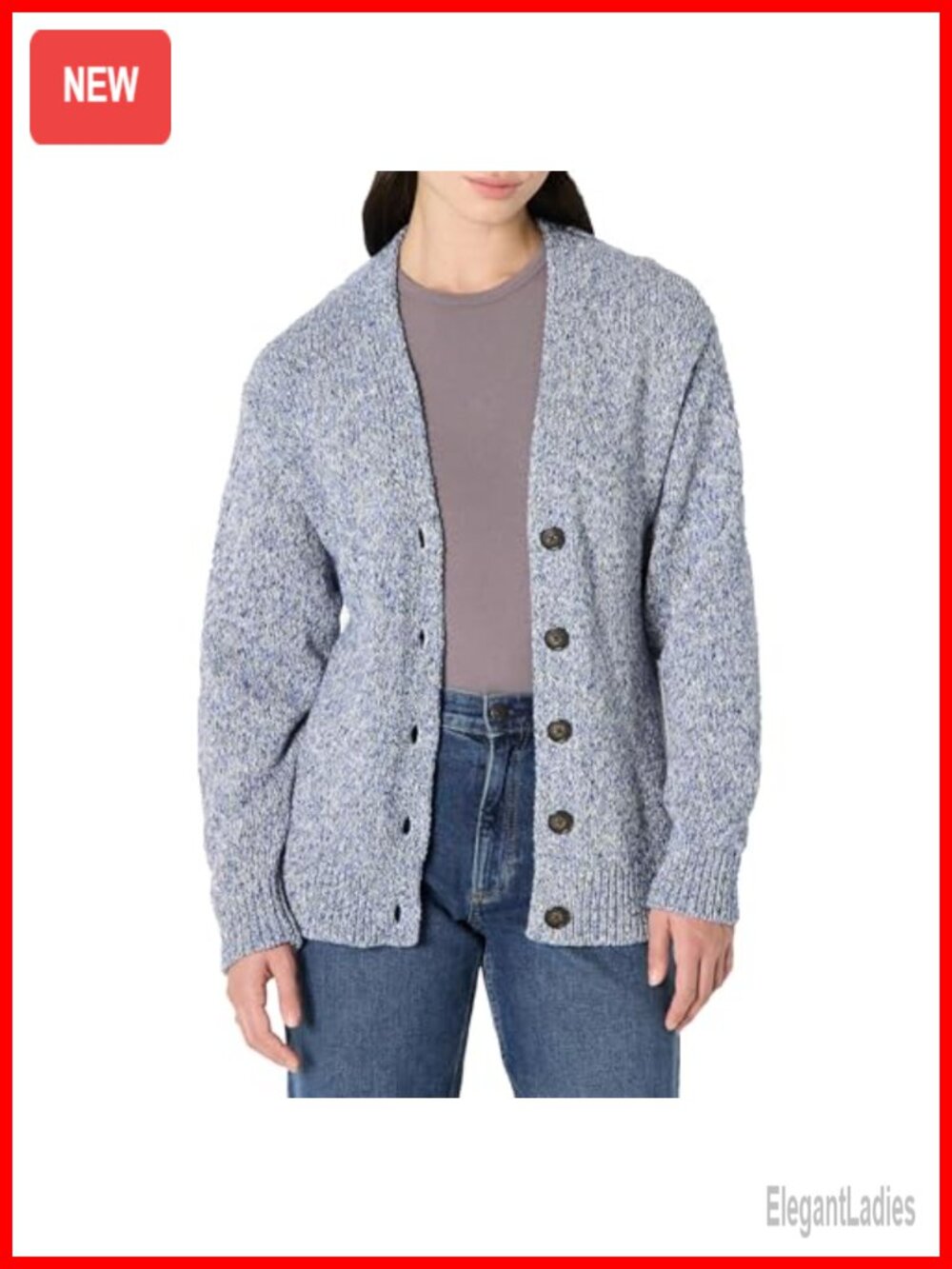Oversized Fit Cotton Blend Heavyweight Button-Up Cardigan Deep V-Neck